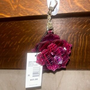 Brahmin Magenta Leather Floral Keychain